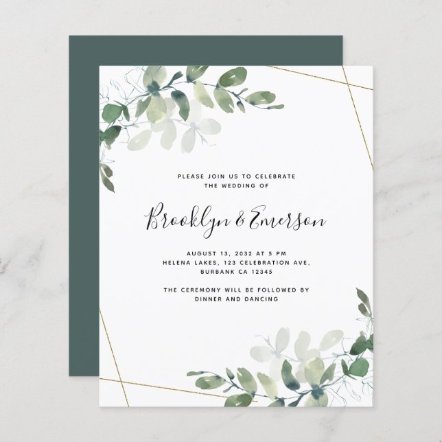 Budget Eucalyptus Greenery Wedding Invitation (Front/Back)