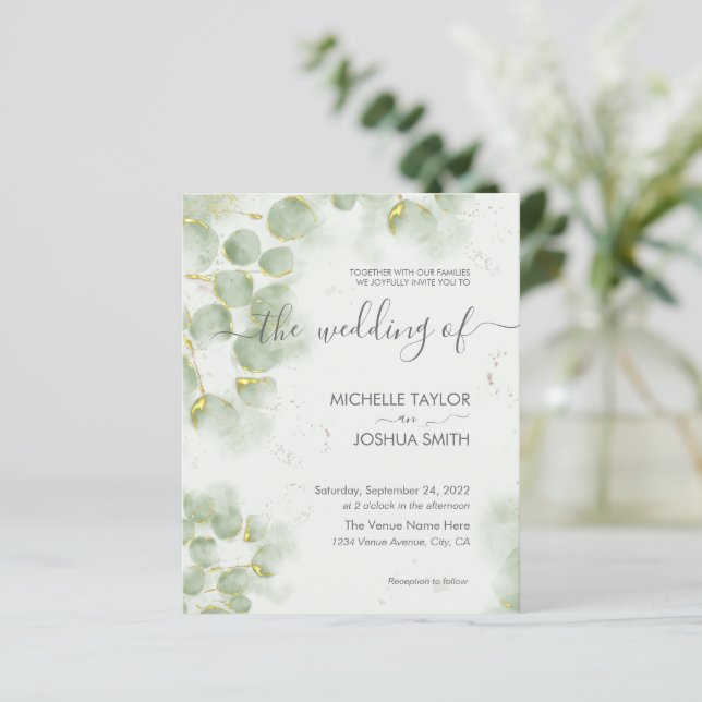 Budget Eucalyptus Greenery Wedding Invitation (Standing Front)