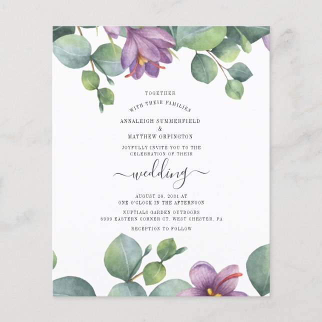 Budget Eucalyptus Greenery Wedding Invitation (Front)
