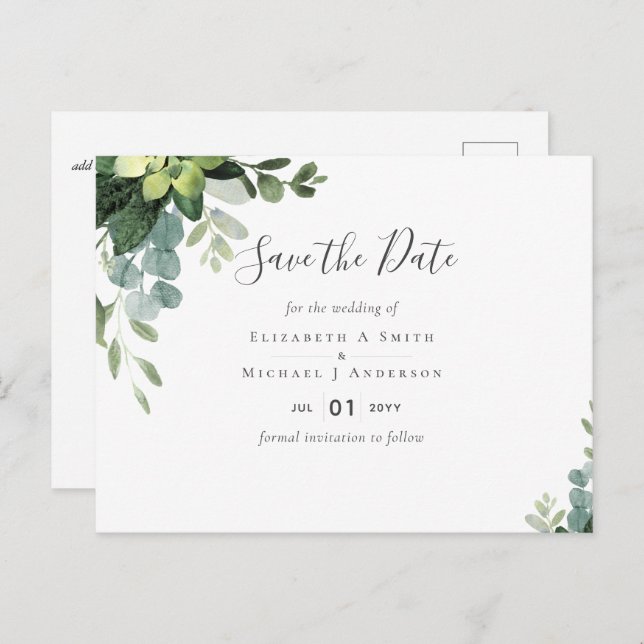 BUDGET  Eucalyptus greenery Wedding Postcard (Front/Back)