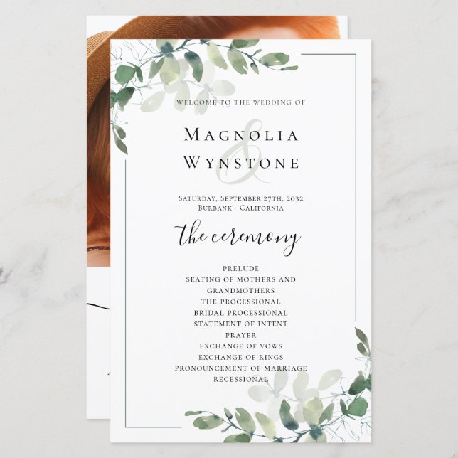 BUDGET Eucalyptus Greenery Wedding Program (Front/Back)