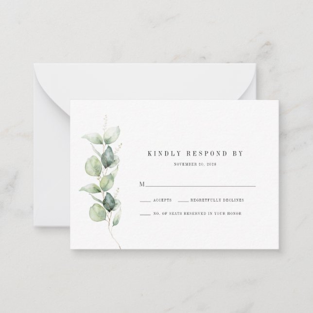Budget Eucalyptus Greenery Wedding RSVP Card (Front)