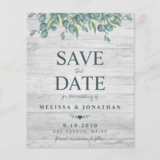 Budget Eucalyptus Greenery Wedding Save The Date (Front)