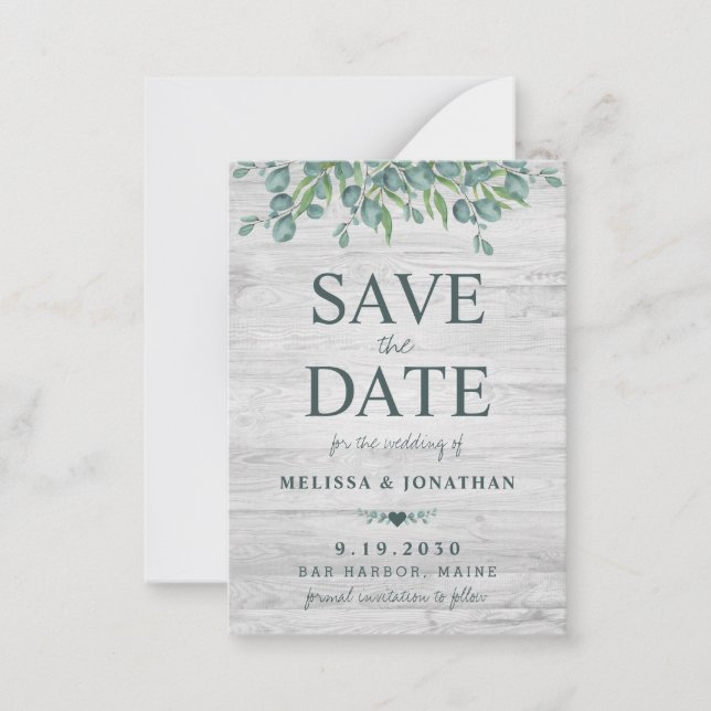 Budget Eucalyptus Greenery Wedding Save The Date Card (Front)