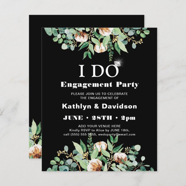 BUDGET Eucalyptus I DO Engagement Party Invitation (Front/Back)