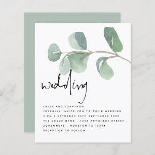 BUDGET Eucalyptus Informal Script Wedding Invite