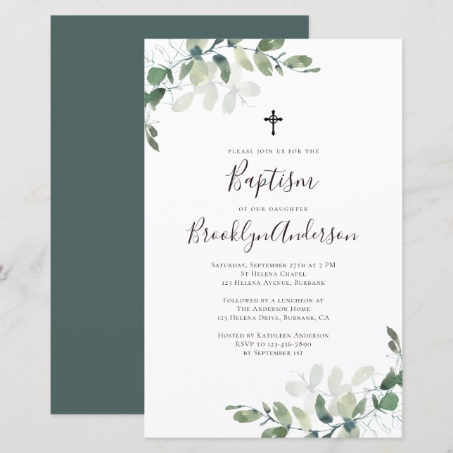 BUDGET Eucalyptus Large Baptism Invitation (Front/Back)
