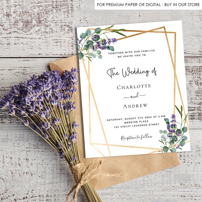 Budget eucalyptus lavender geo wedding invitation (Creator Uploaded)