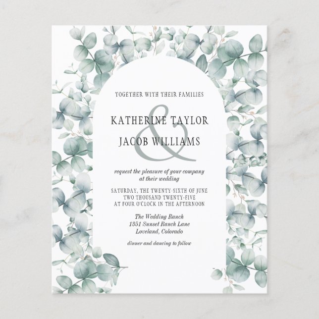 Budget Eucalyptus Leaf Greenery Wedding Invitation (Front)