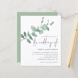 Budget Eucalyptus Leave Script Wedding Invitation