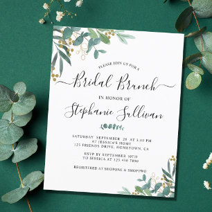 Budget Eucalyptus Leaves Bridal Brunch Invitation