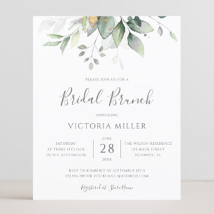 Budget Eucalyptus Leaves Bridal Brunch Invitation