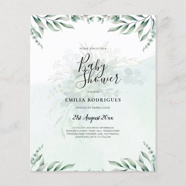 Budget Eucalyptus Leaves Greenery Wedding QR CODE Flyer (Front)