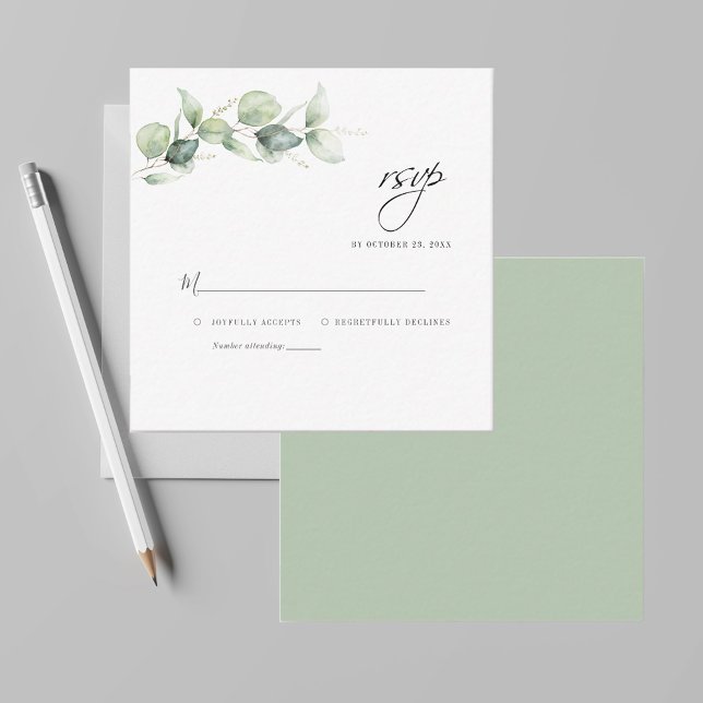 Budget Eucalyptus Leaves Greenery Wedding RSVP Card (Minimalist Eucalyptus Wedding RSVP Mini Card)