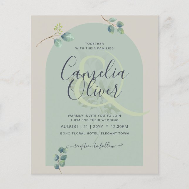 BUDGET Eucalyptus Leaves Overlay Arch Wedding Flyer (Front)