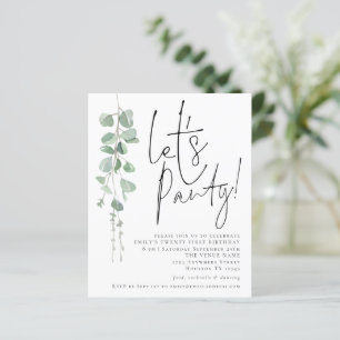 Budget Eucalyptus Lets Party 21st Birthday Invite