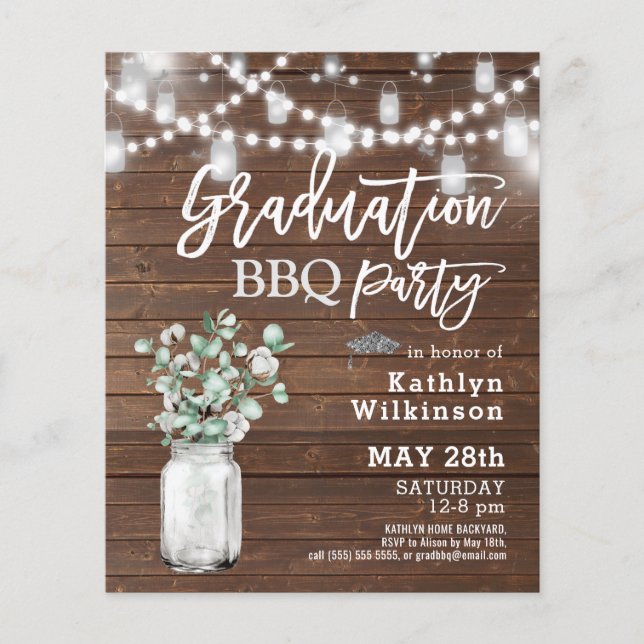 BUDGET Eucalyptus Mason Jar Photo Grad Invitation (Front)