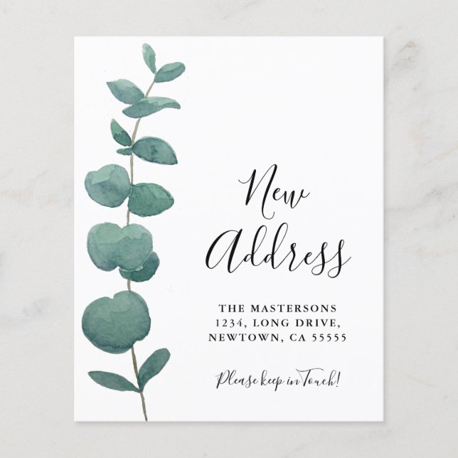 Budget Eucalyptus Moving Announcement Card (Front)