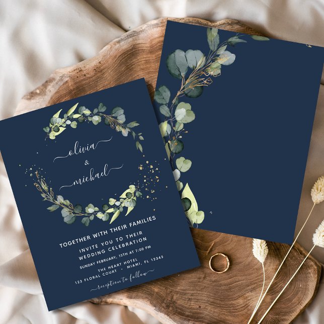 Budget Eucalyptus Navy Blue Wedding Invitations (Creator Uploaded)