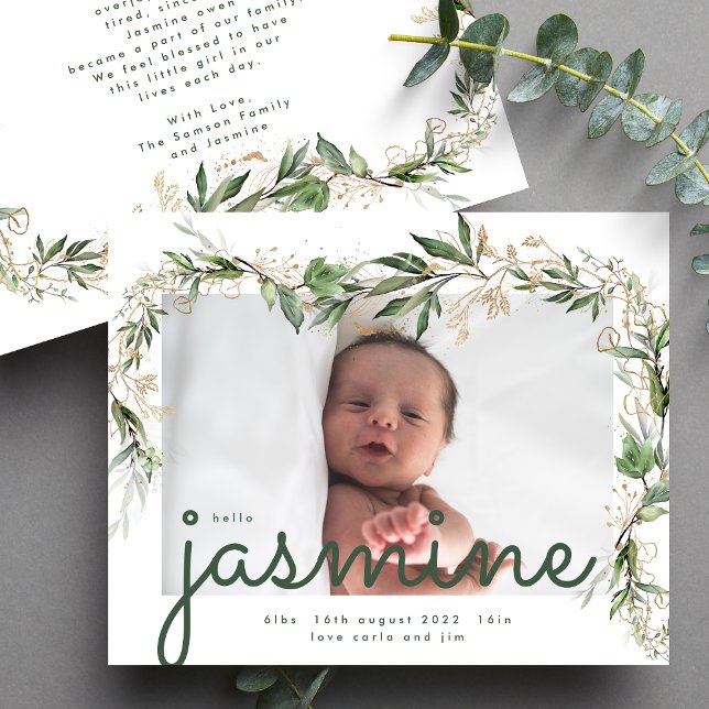 Budget Eucalyptus Photo Baby Birth Announcement Flyer (Creator Uploaded)