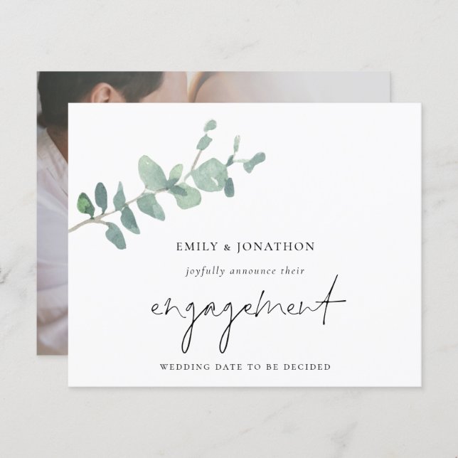 Budget Eucalyptus Photo Engagement Announcement (Front/Back)