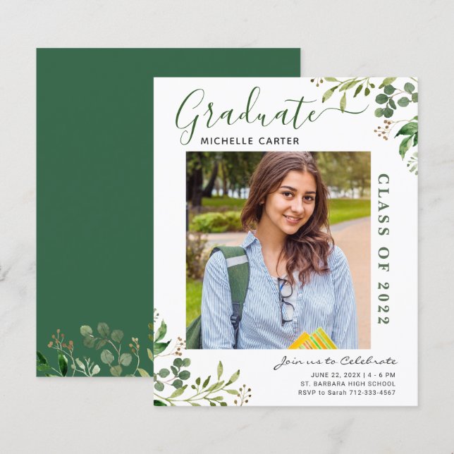 Budget Eucalyptus Photo Graduation Announcement (Front/Back)