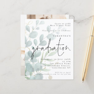 Budget Eucalyptus Photo Graduation Party Invite