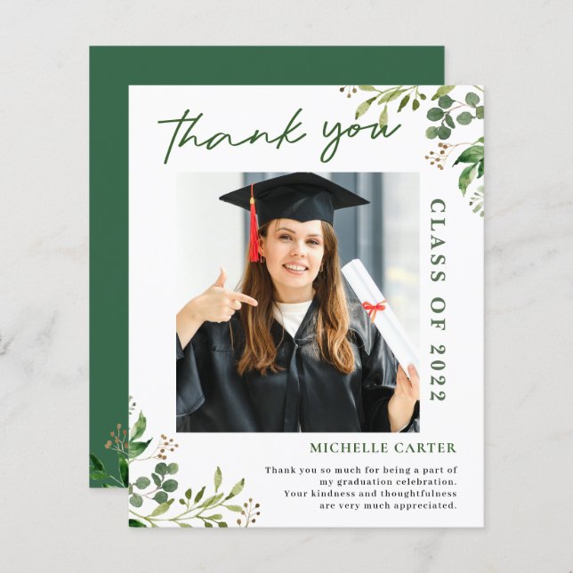 Budget Eucalyptus Photo Graduation Thank You (Front/Back)