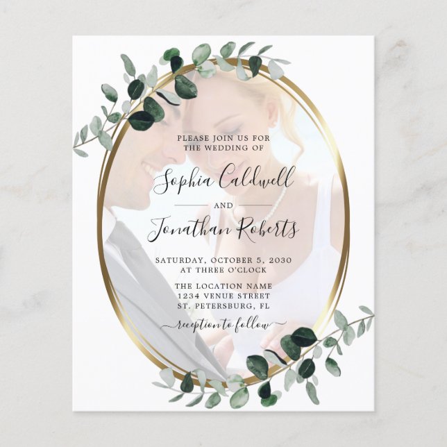 Budget Eucalyptus Photo QR Code Wedding Invite (Front)