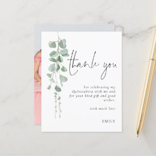 Budget Eucalyptus Photo Quinceañera Thank You