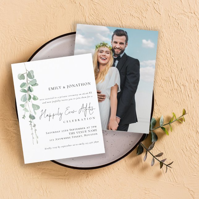 Budget Eucalyptus Photo Wedding Happily Ever (Front and back view)