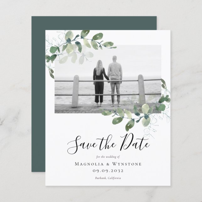 BUDGET Eucalyptus Photo Wedding Save The Date (Front/Back)