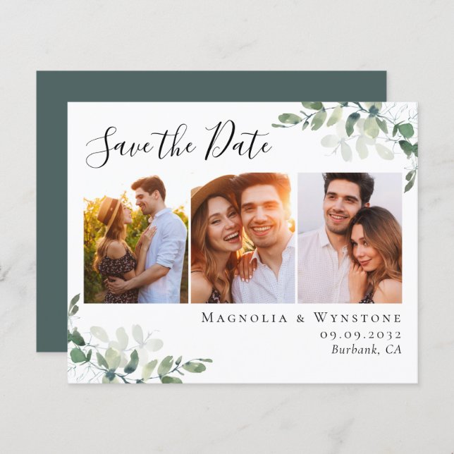 Budget Eucalyptus Photo Wedding Save the Date  (Front/Back)