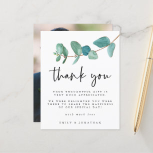 Budget Eucalyptus photo Wedding Thank You