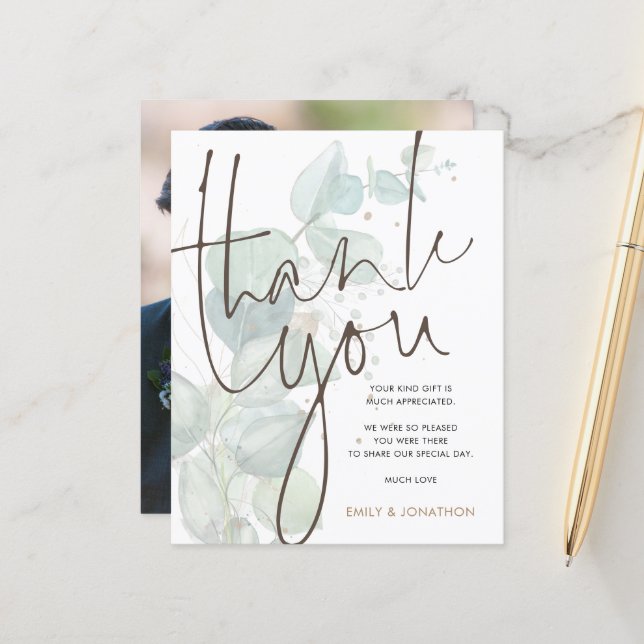 Budget Eucalyptus Photo Wedding Thank You (Front/Back In Situ)