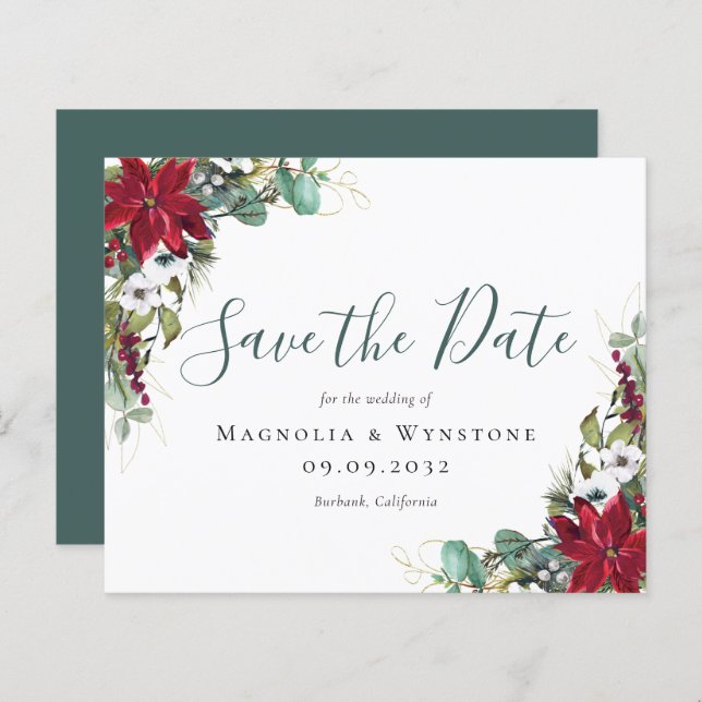 BUDGET Eucalyptus Poinsettia Save The Date (Front/Back)