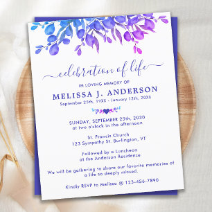 Budget Eucalyptus Purple Celebration Of Life Invit