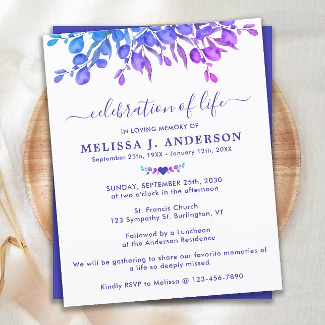 Budget Eucalyptus Purple Celebration Of Life Invit (Creator Uploaded)