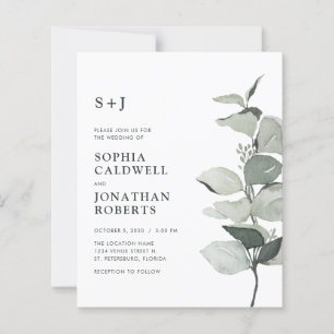 Budget Eucalyptus QR Code Monogram Wedding Invite