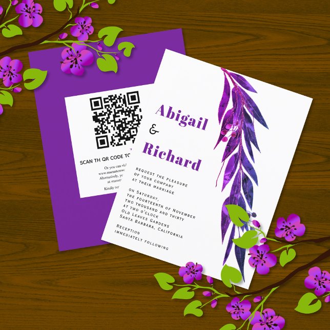 BUDGET eucalyptus QR code RSVP wedding invitation (Creator Uploaded)