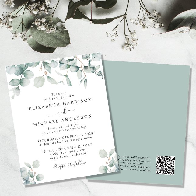 Budget Eucalyptus QR Code Wedding Invitation (Creator Uploaded)