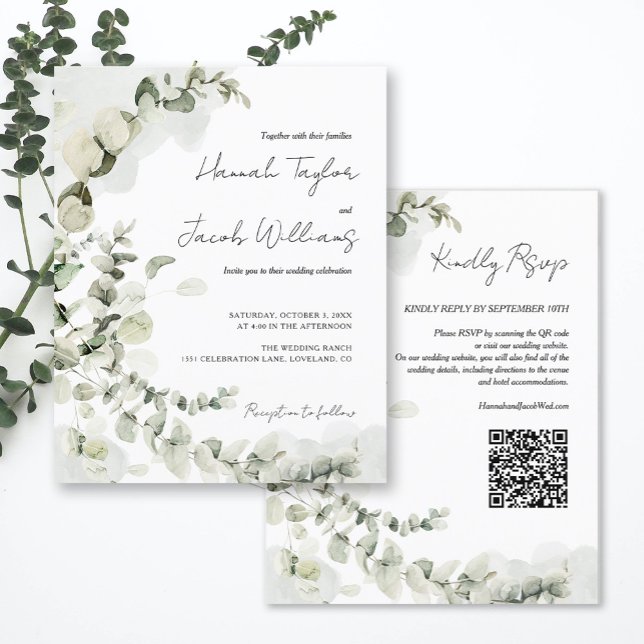 Budget Eucalyptus QR Code Wedding Invitation (Creator Uploaded)