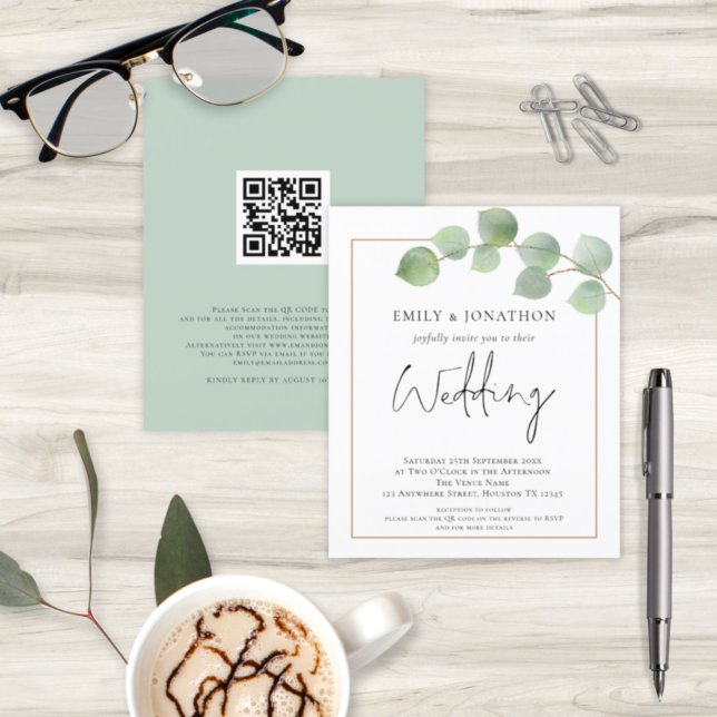 BUDGET Eucalyptus QR Code Wedding Invitation (Creator Uploaded)