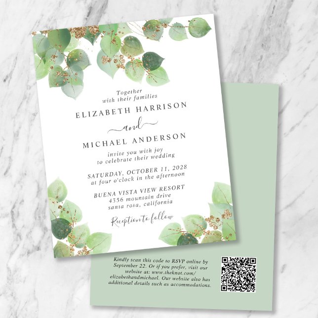 Budget Eucalyptus QR Code Wedding Invitation (Creator Uploaded)
