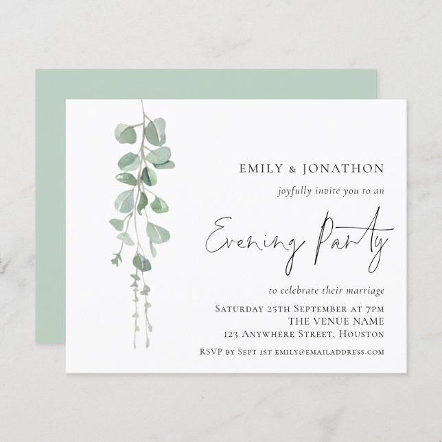 Budget Eucalyptus QR Evening Party Wedding Invite (Front/Back)
