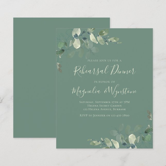 Budget Eucalyptus Rehearsal Dinner Invitation (Front/Back)