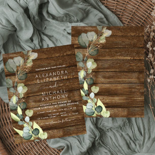 Budget Eucalyptus Rustic Wedding Invitation Flyer