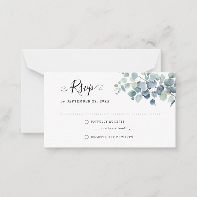BUDGET Eucalyptus Sage Green RSVP Spring Wedding Card (Front)