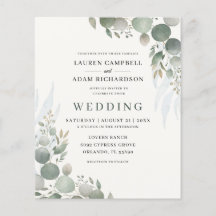 Budget Eucalyptus Sage Green Wedding Invitation