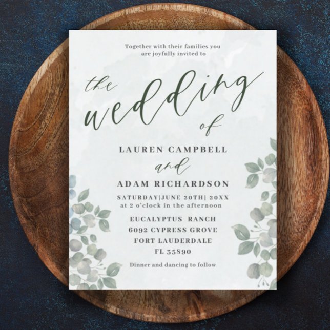 Budget Eucalyptus Sage Green Wedding Invitation (Creator Uploaded)
